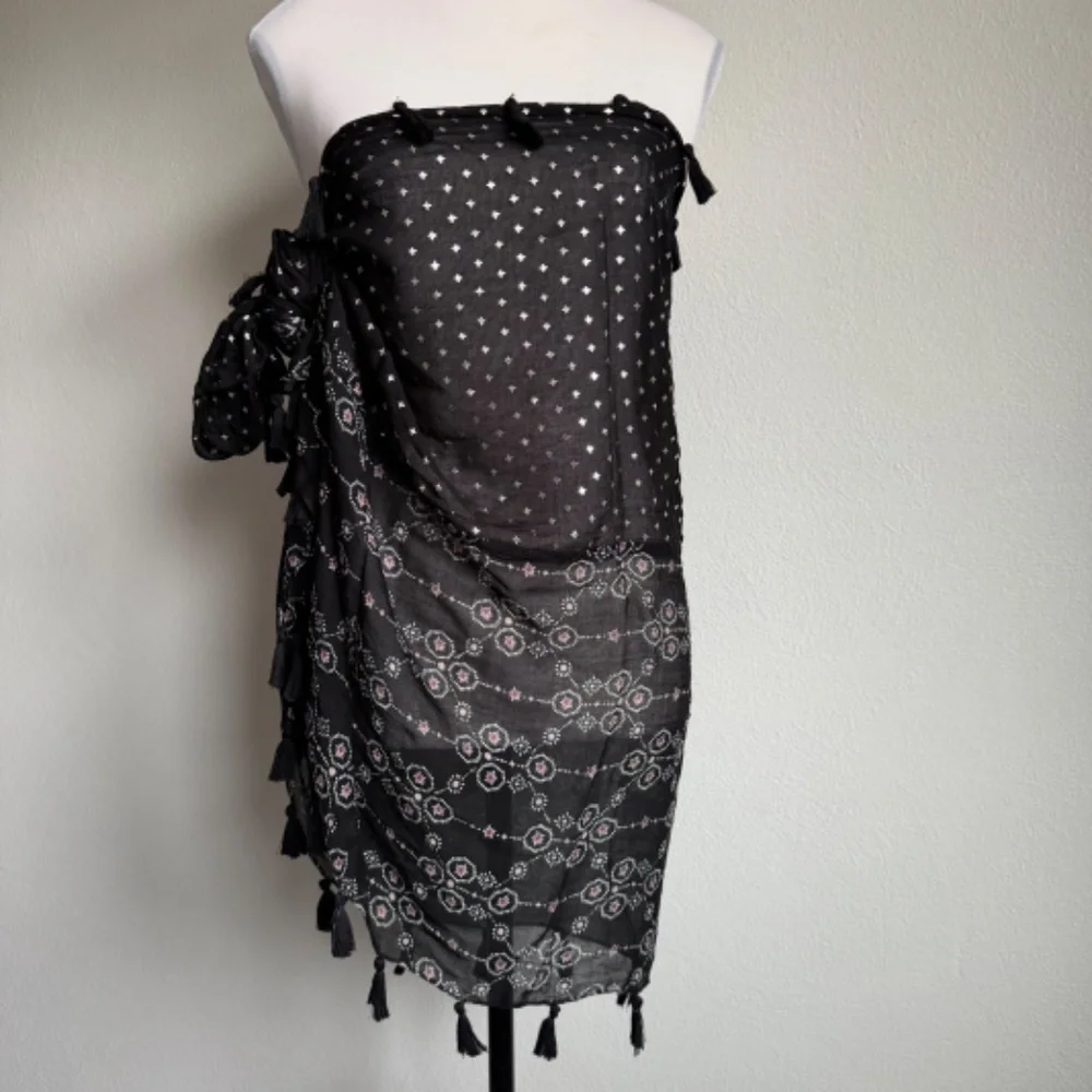 Unbranded Infinity Whimsygoth Tassel Metallic Star Pink Print Black‎ Scarf